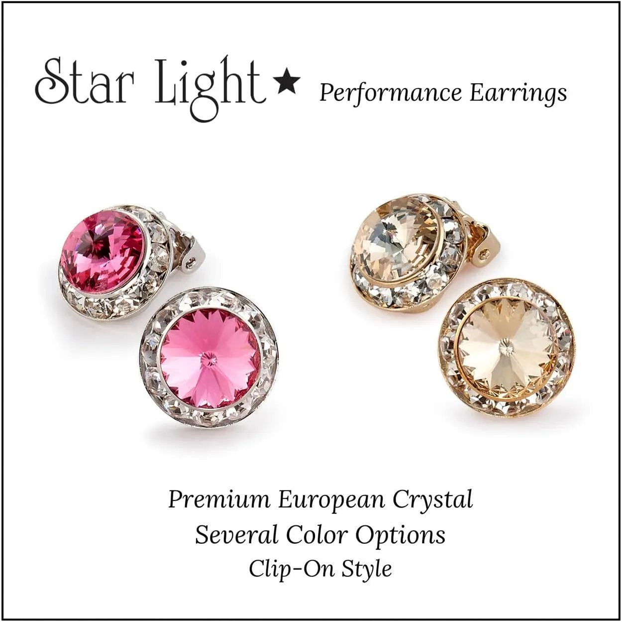| Colorful Rhinestone Clip On Earrings for Dance, Pageant, Prom, Performance, Wedding, or Special Event