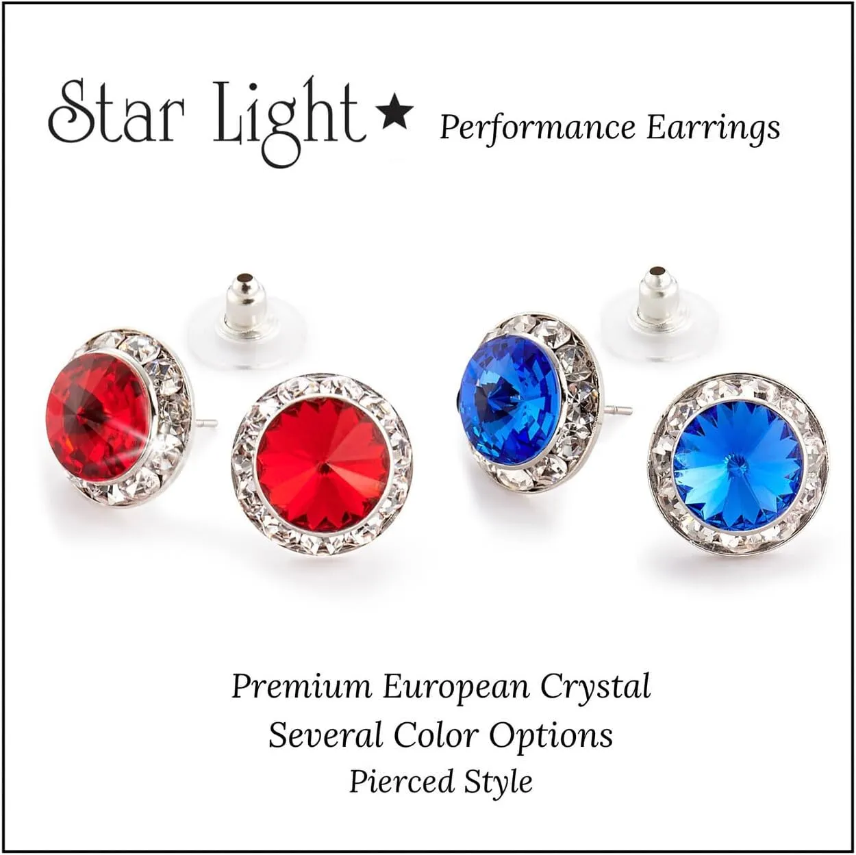 | Colorful Rhinestone Pierced Earrings for Dance, Pageant, Prom, Performance, Wedding or Special Event