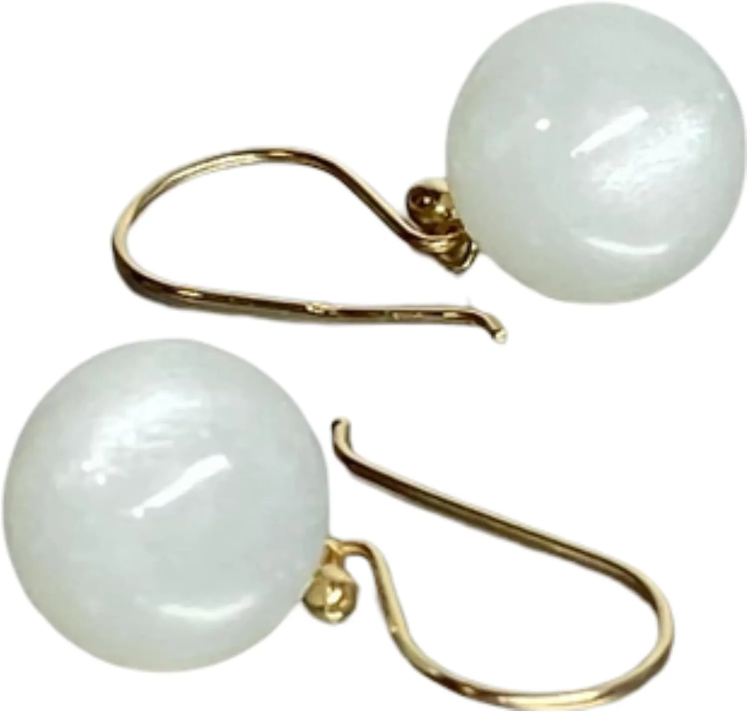 10K Solid Gold White Moonstone Earrings Dangle Earring June Birthstone Moonstone Jewelry For Her Ball Shape Gemstone