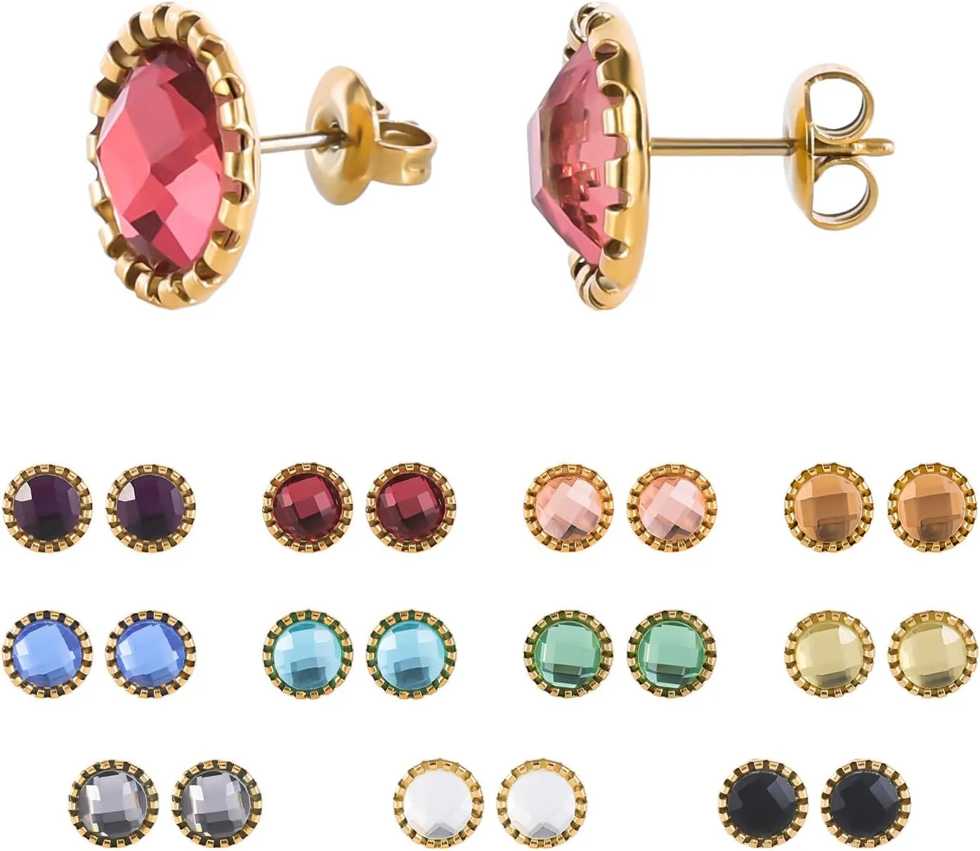 11 Pairs Crystal Rhinestone Stud Earrings Gold Plated Stainless Steel Multicolor Dance Stud Earrings Set for Women
