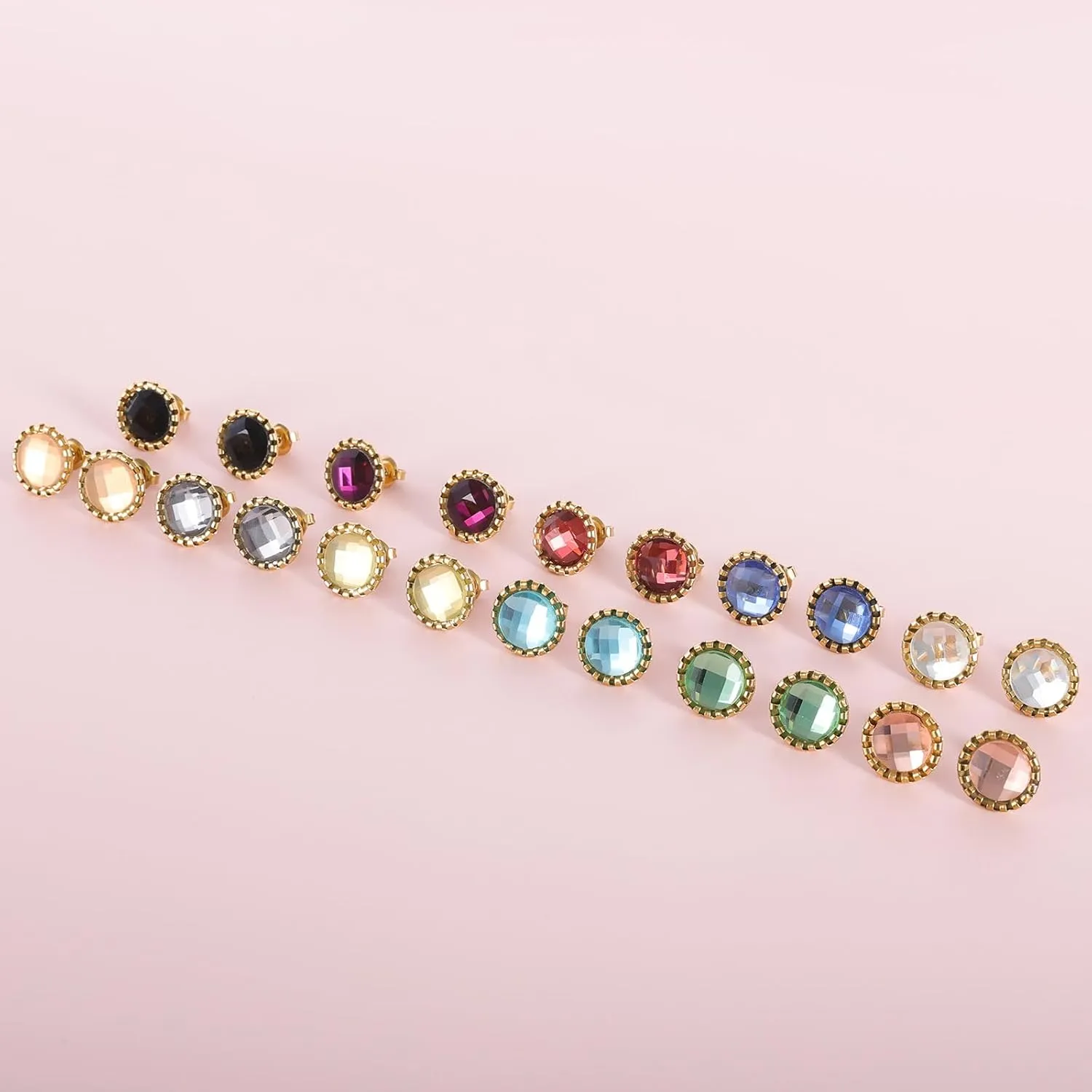 11 Pairs Crystal Rhinestone Stud Earrings Gold Plated Stainless Steel Multicolor Dance Stud Earrings Set for Women