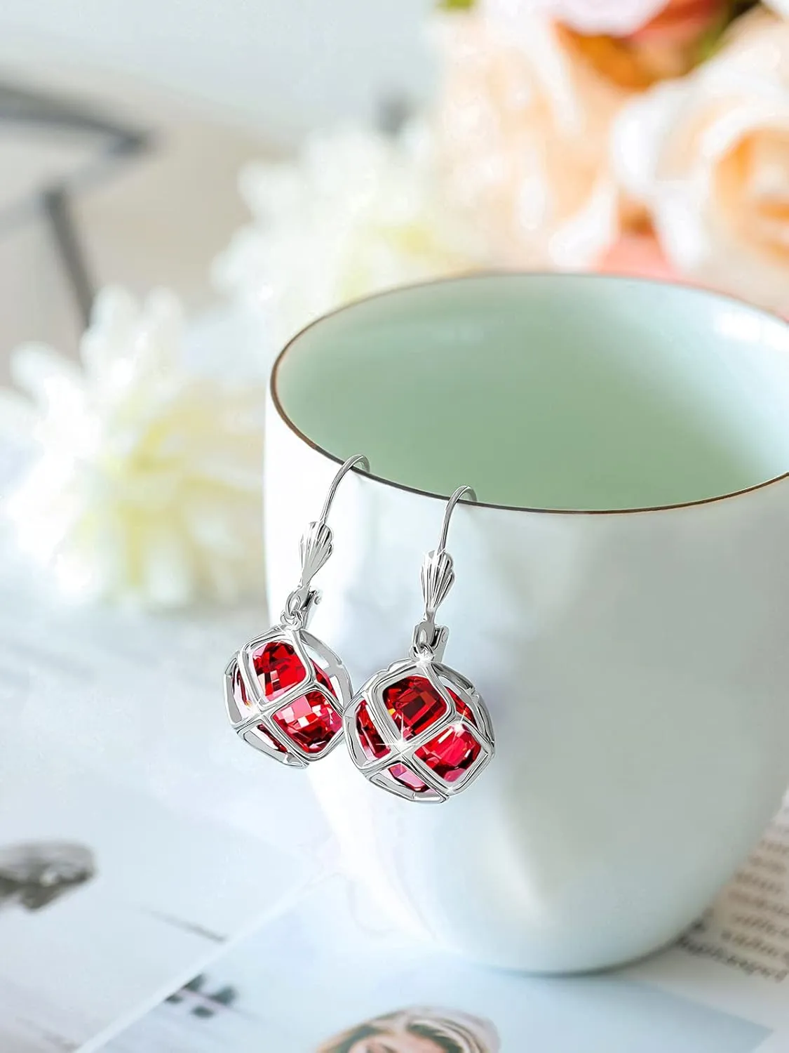 14MM Austrian Crystal Dangle Earrings for Women 14K Glod Jewelry