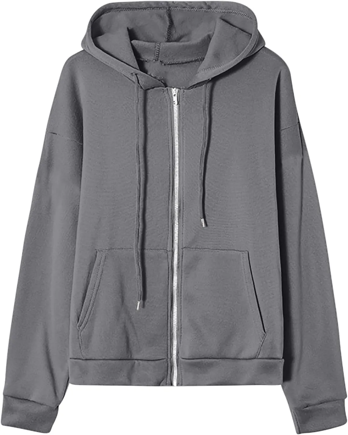 2024 Fall Trendy Hoodie Oversized Solid Long Sleeve Full Zip Up Casual Drawstring Hooded Jacket Loose Open Front Coat