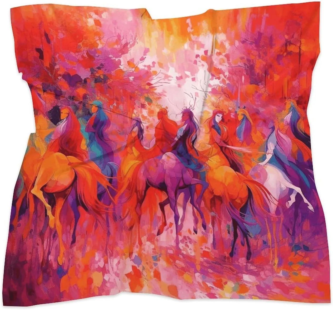 25" Silk Scarf Lightweight Satin Character Horse Painting Head Scarf Fashion Neck Head Scarves Headband Silk Scarves for Women Men Boho Hair Wrap Kerchief Hair Bandanas Square Neckerchief