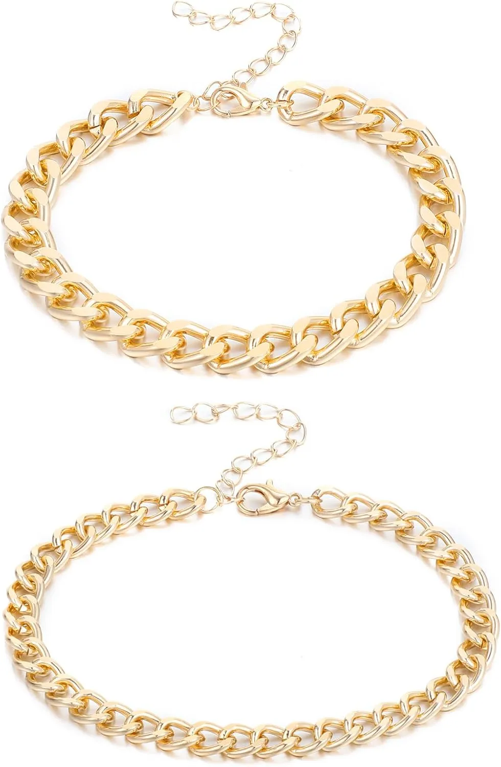 2PCS Cuban Link Anklets for Women, Gold Anklets for Women Waterproof Minimalist Cuban Link Chain Dainty Layered Ankle Bracelets Adjustable Size, Minimalist Jewelry for Women??s Stylish