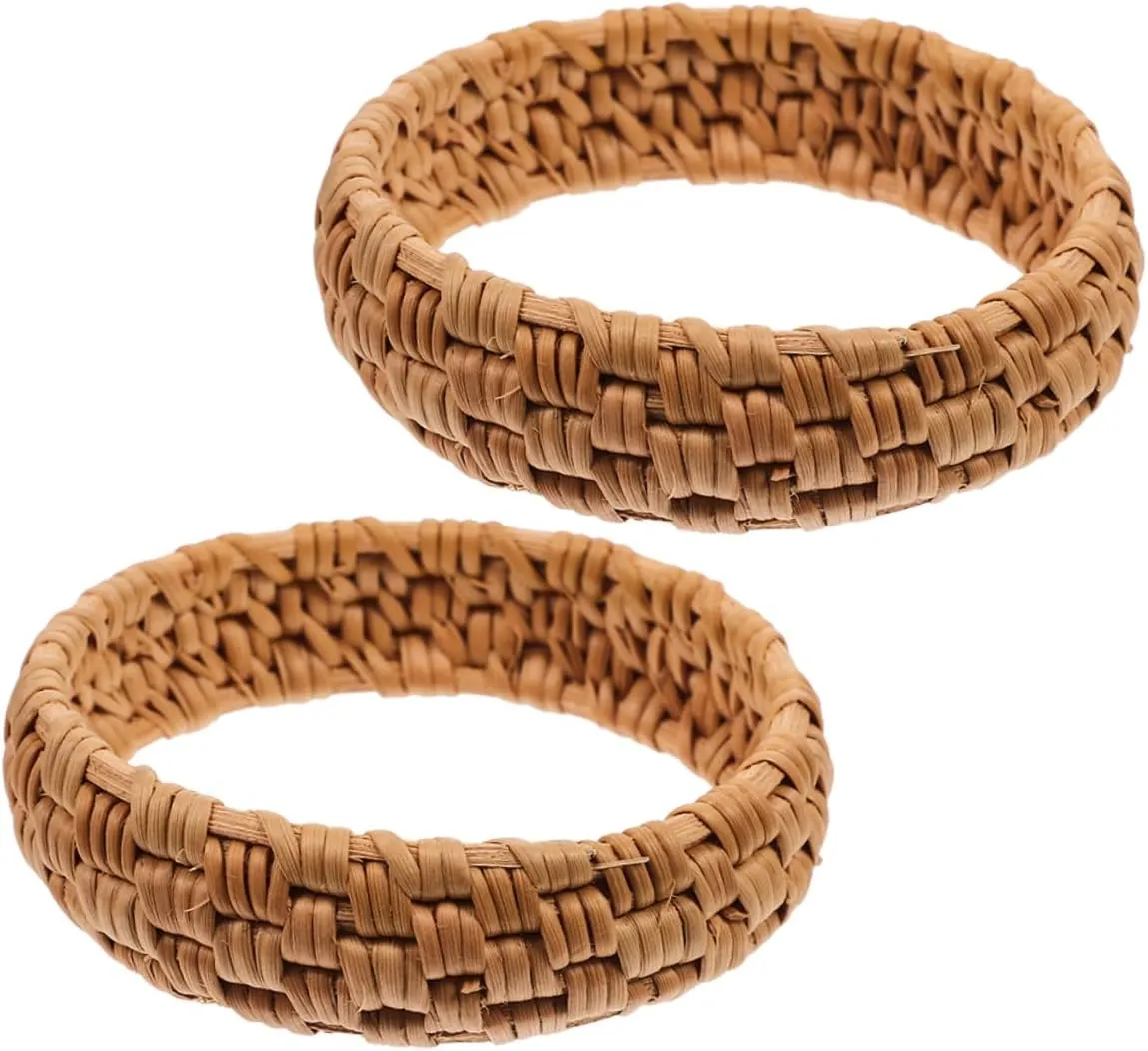 2pcs Handmade Braided Woven Bracelets Vintage Rattan Jewelry for Summer Parties Daily Wear and Versatile Styling Ethnic Elegance with Retro Appeal
