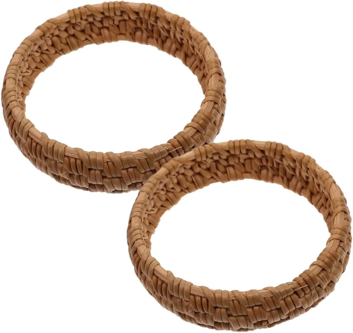 2pcs Retro Woven Rattan Bracelet Straw Bangle Lightweight Durable Wooden Jewelry Versatile Stackable Occasions