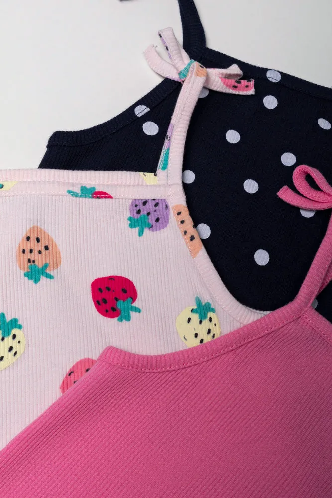 3 Pack Strappy Vests Pink & Navy