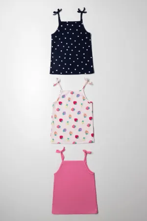 3 Pack Strappy Vests Pink & Navy