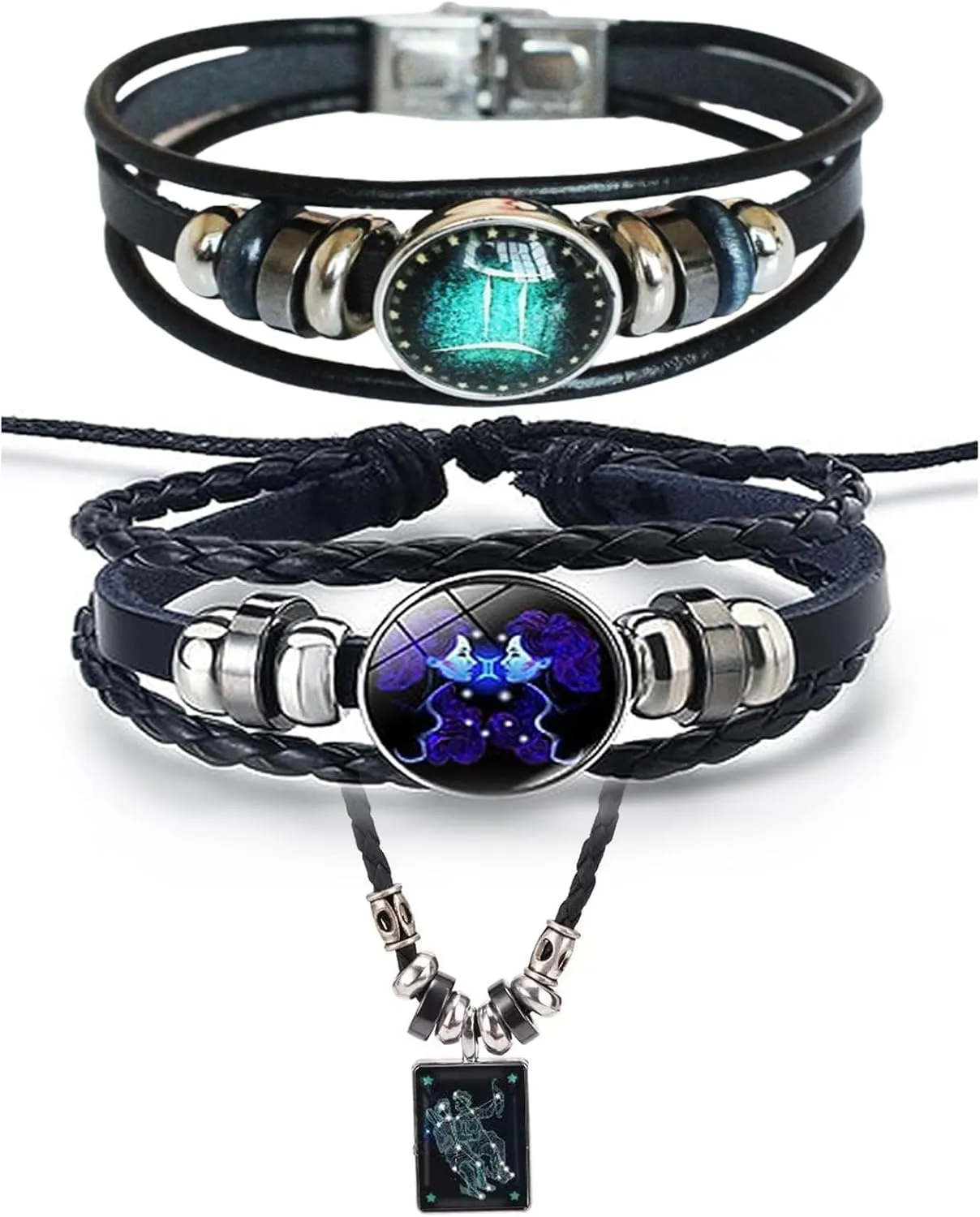 3 Piece Set Gleym Bracelet, Gleym Manifestation Bracelet Zodiac Signs Spirit Bracelet   Pendant, Adjustable Handmade Bead Woven Constellation Spirit Bracelet Glow In The Dark (Gemini,3 Piece Set)