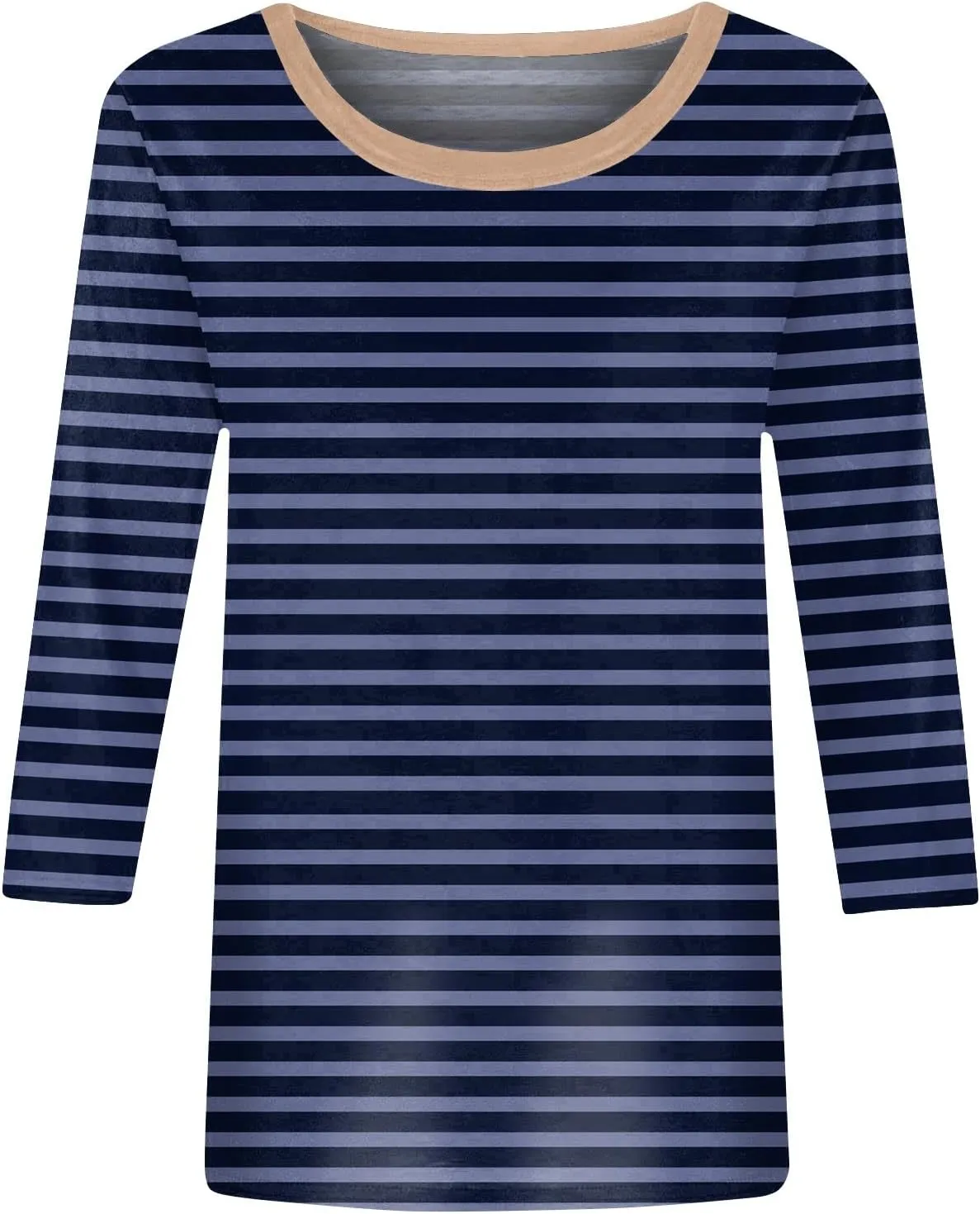 3/4 Length Sleeve Womens Tops Plus Size,Basic Elbow Sleeve Workout Top Striped Shirt Crew Neck 3 Quarter Sleeve Tees