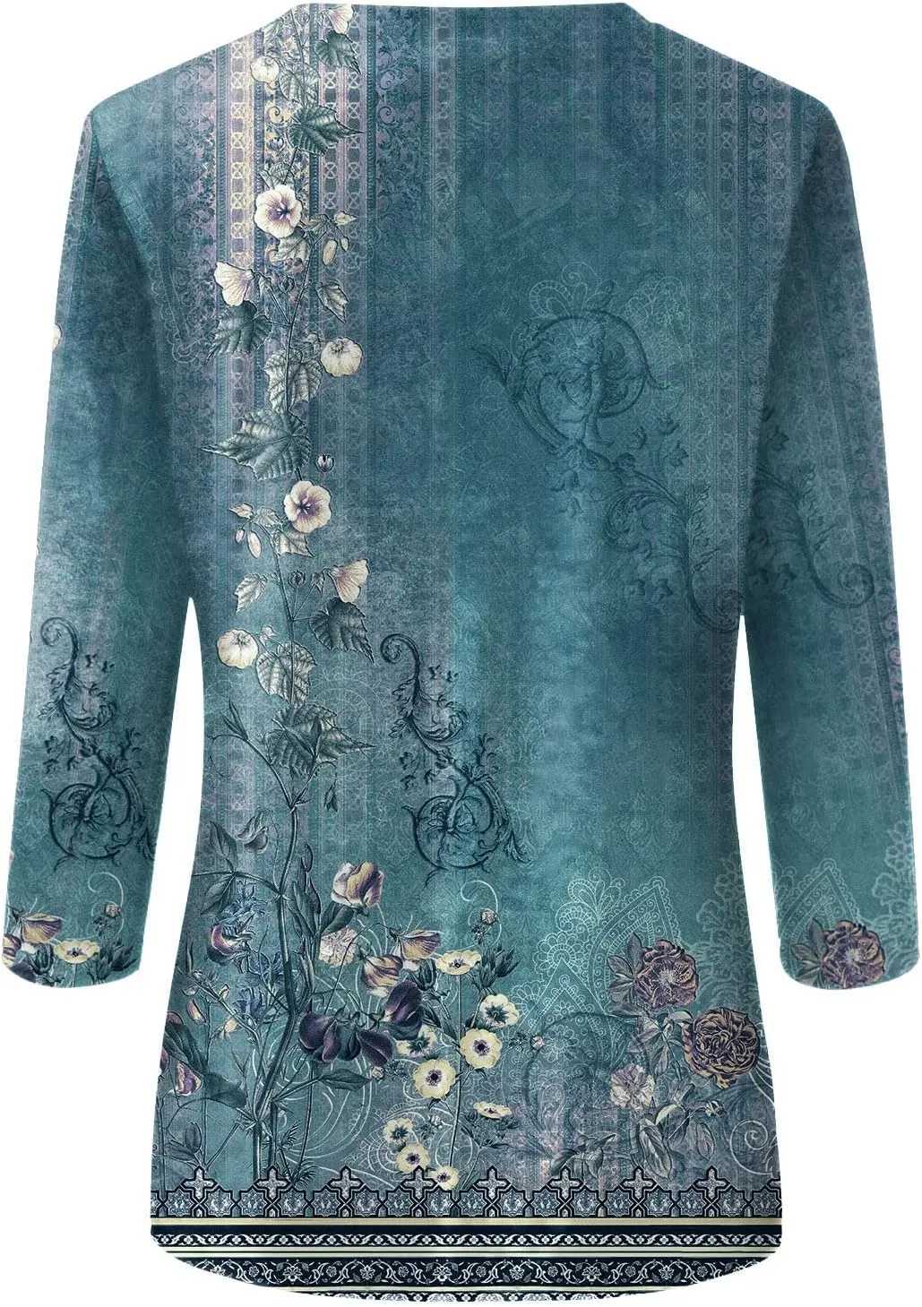 3/4 Length Sleeve Womens Tops Summer 2025 T-Shirts Floral Print Crew Neck Casual Basic Tee Fit Tunic Tops Blouse
