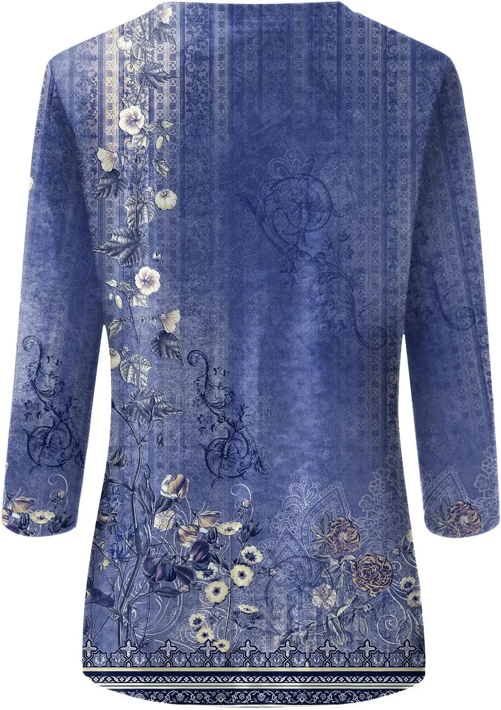 3/4 Length Sleeve Womens Tops Trendy Boho Floral Print Tunic Tops Dressy Casual Round Neck Loose Blouse