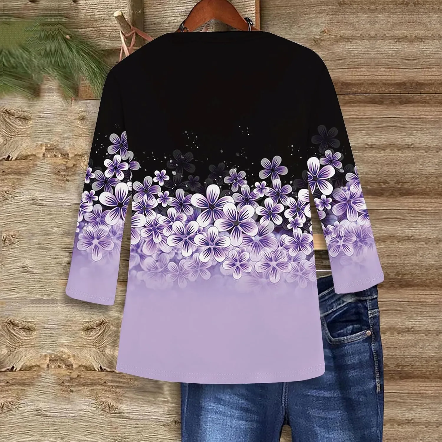 3/4 Length Sleeve Womens Tops Trendy Summer Crewneck Shirts Comfy Print Casual Blouses Graphic Tees