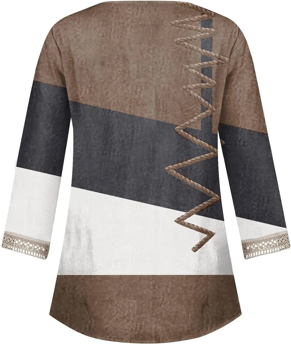 3/4 Sleeve Tee V Neck Hollow Out Women Lace Tops Half Sleeve Cropped T Shirts for Women Gradient Graphic Blouse &
