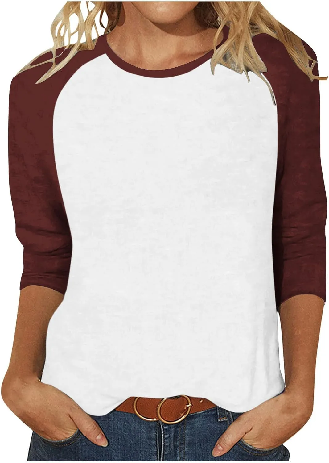 3/4 Sleeve Tops for Women Workout Jersey Shirts Baseball Style Raglan Tshirts Casual Color Block Tees Comfy Steetwear