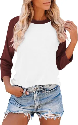 3/4 Sleeve Tops for Women Workout Jersey Shirts Baseball Style Raglan Tshirts Casual Color Block Tees Comfy Steetwear