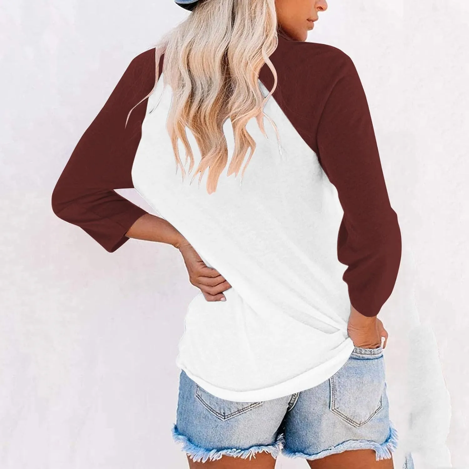 3/4 Sleeve Tops for Women Workout Jersey Shirts Baseball Style Raglan Tshirts Casual Color Block Tees Comfy Steetwear