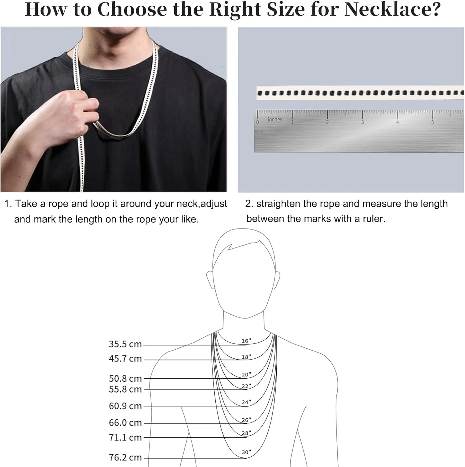 3mm Rope Chain for Men, Stainless Steel Silver Rope Chain for Women Men Wearing in Various Occasions and Silver Necklace Chain Length of 16 18 20 22 24 26 28 30 Inch