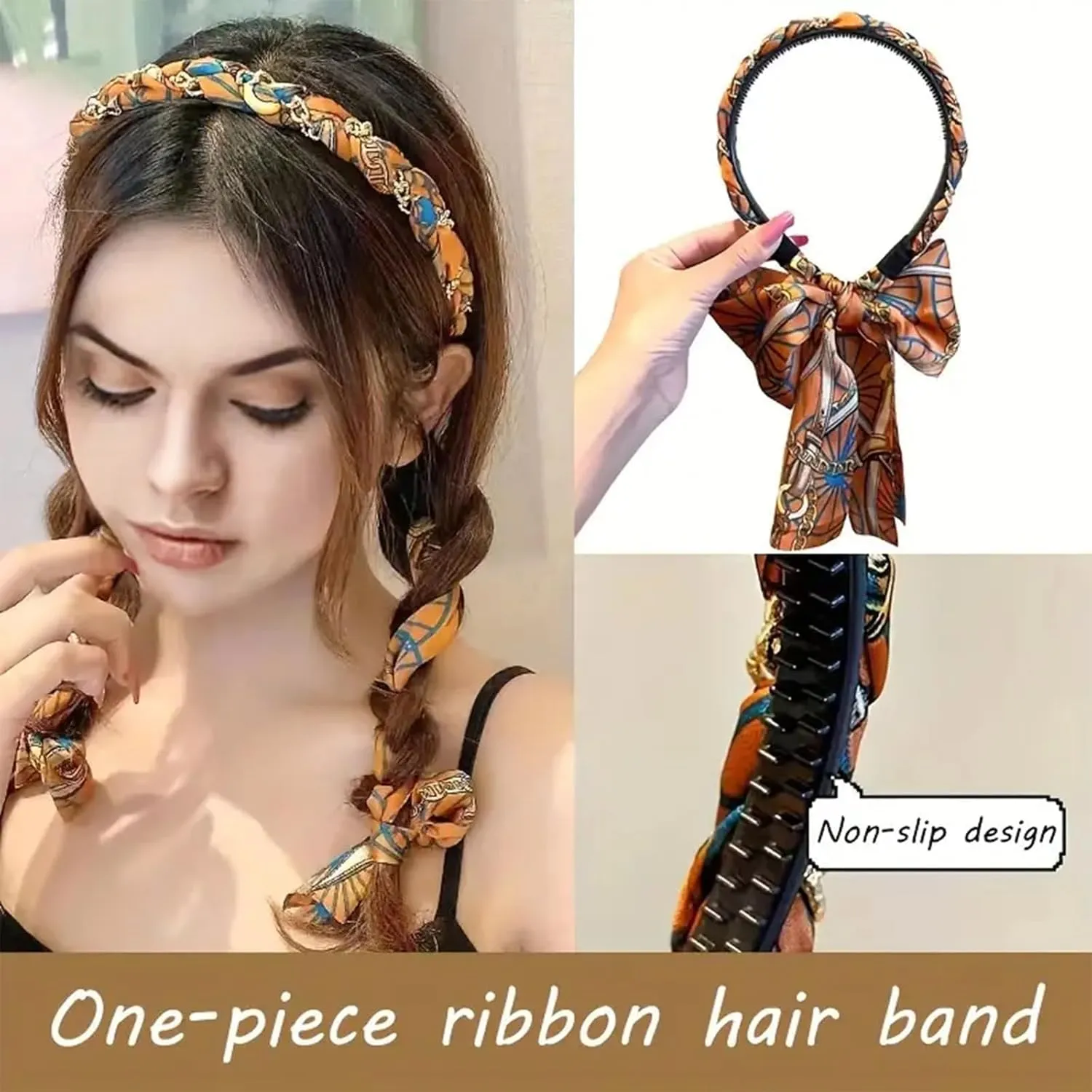 3PCS Satin Fabric Hair Bands for Women with Ties, Boho Retro Satin Cross Knotted Fabric Headband for Daily Wearing Dating Sport and Making Up (Light Blue*1 Brown*2, One Size)