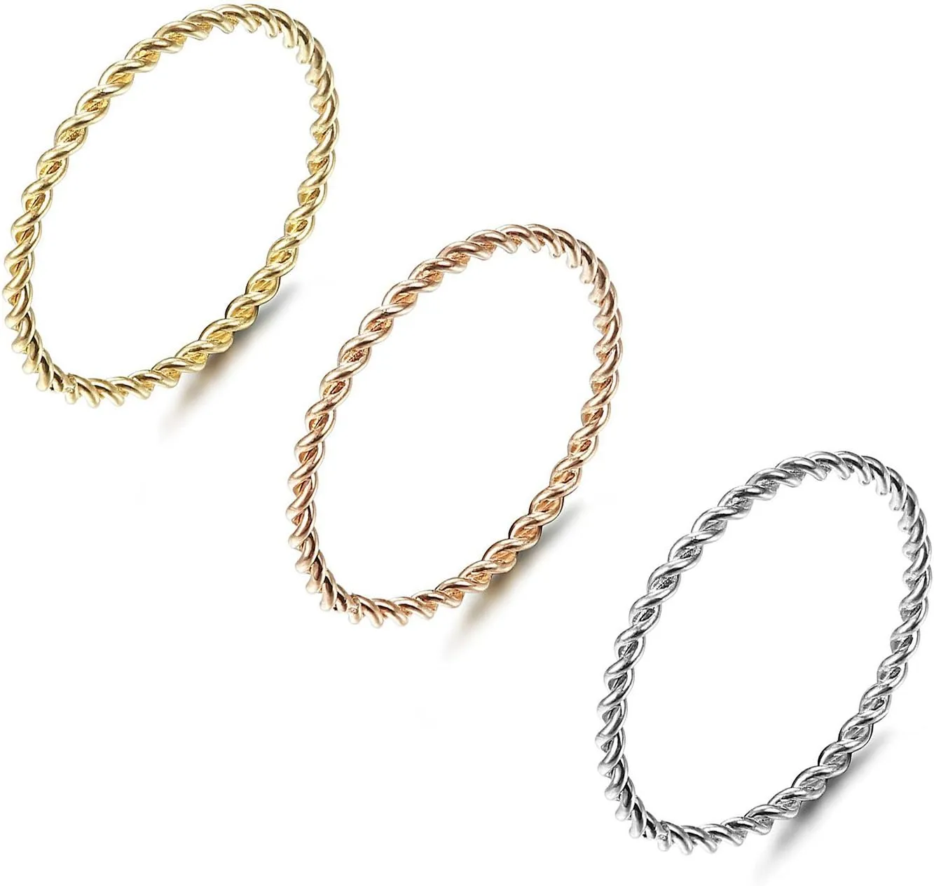 3pcs Stainless Steel Dainty Stackable Twisted Rope Knuckle Ring Women Engagement Wedding Rings