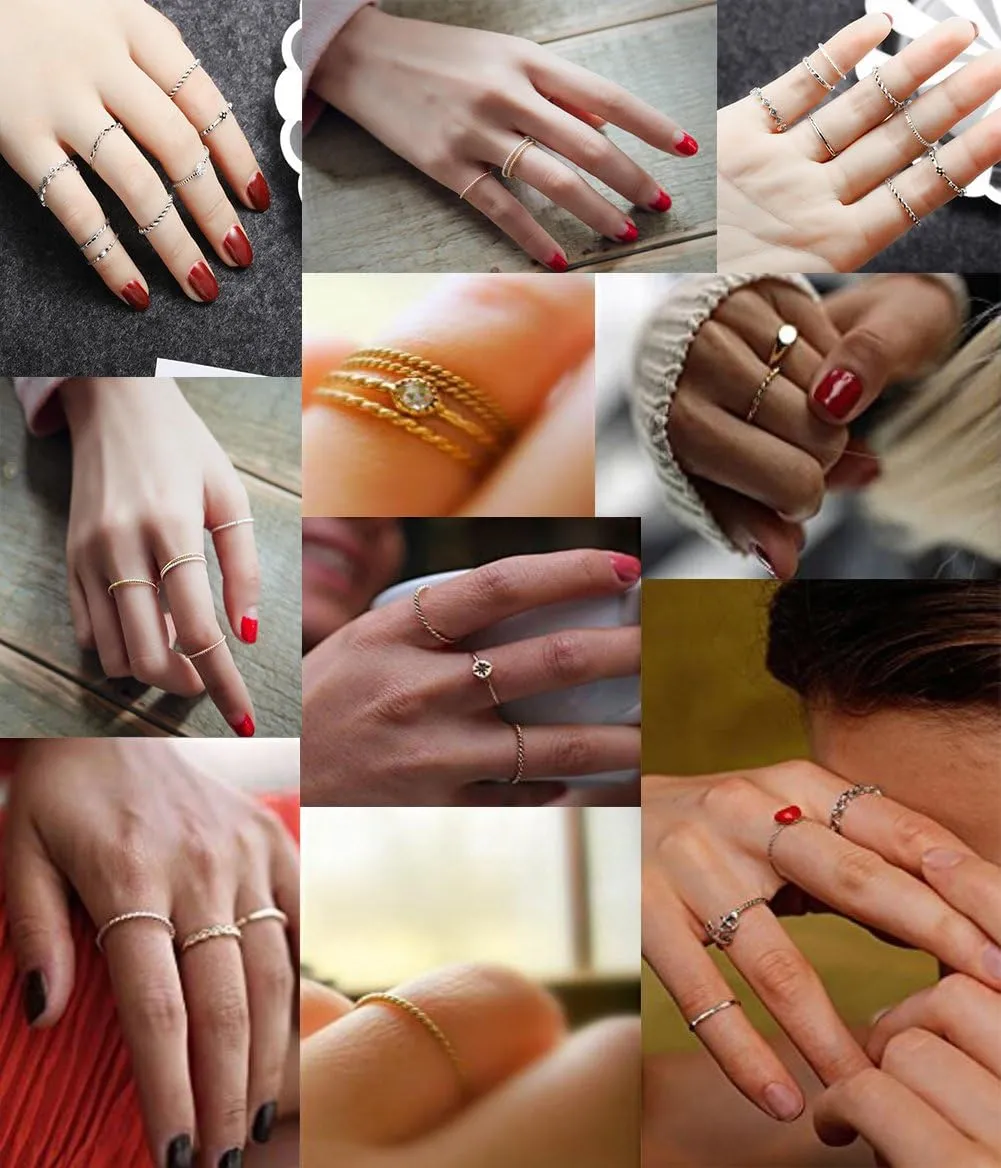 3pcs Stainless Steel Dainty Stackable Twisted Rope Knuckle Ring Women Engagement Wedding Rings