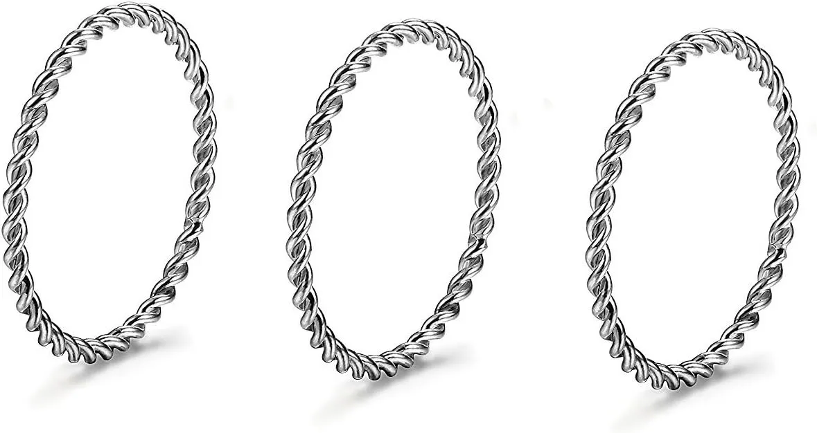 3pcs Stainless Steel Dainty Stackable Twisted Rope Knuckle Ring Women Engagement Wedding Rings