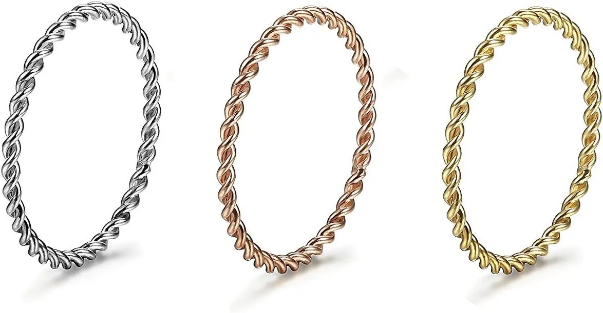 3pcs Stainless Steel Dainty Stackable Twisted Rope Knuckle Ring Women Engagement Wedding Rings
