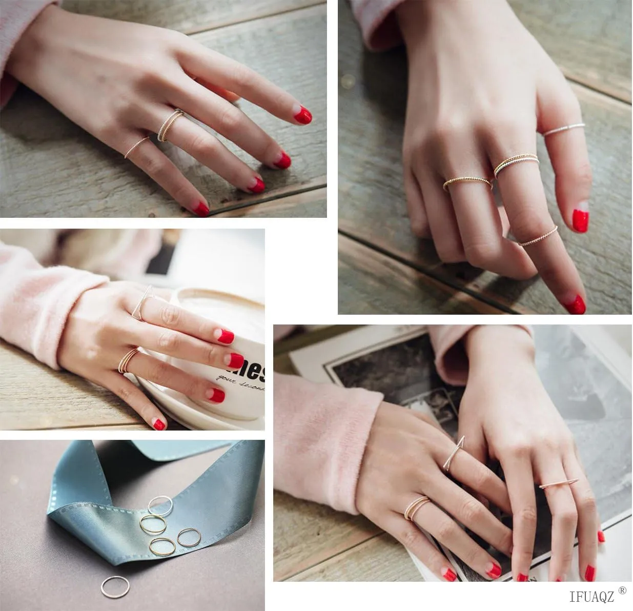 3pcs Stainless Steel Dainty Stackable Twisted Rope Knuckle Ring Women Engagement Wedding Rings