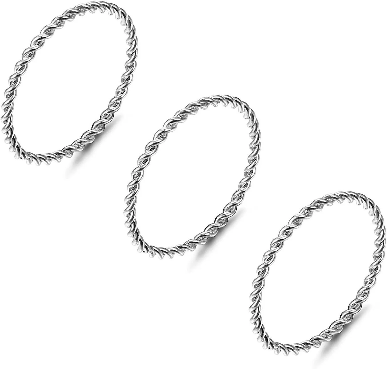 3pcs Stainless Steel Dainty Stackable Twisted Rope Knuckle Ring Women Engagement Wedding Rings