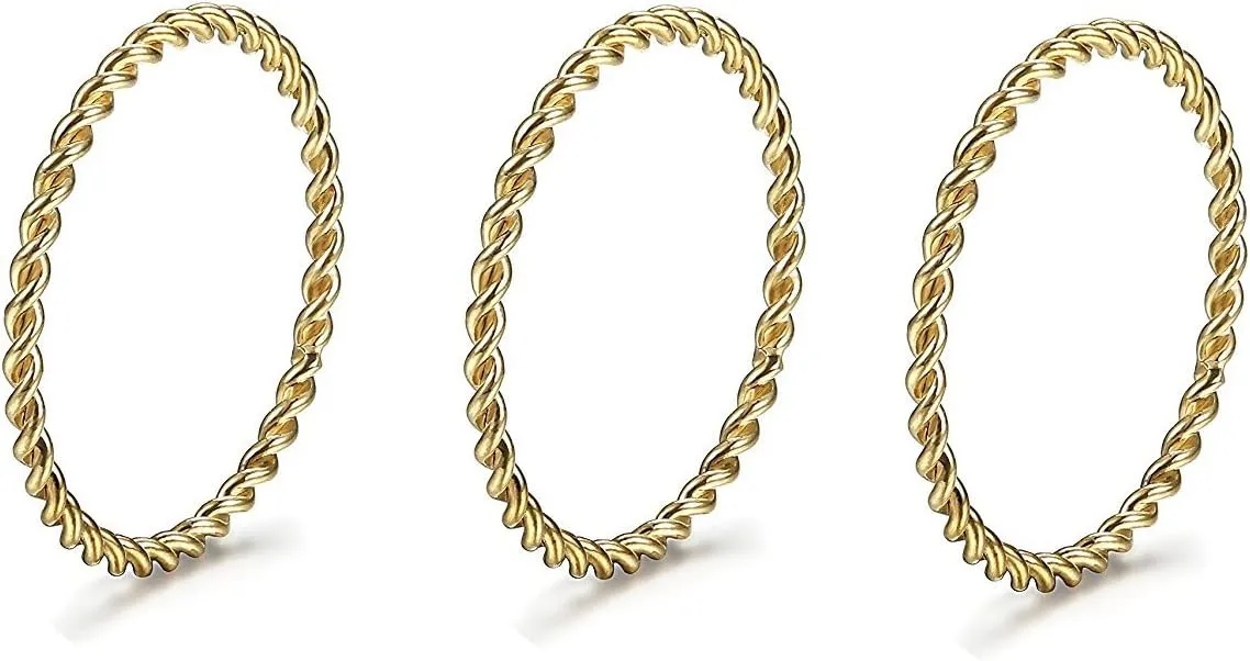 3pcs Stainless Steel Dainty Stackable Twisted Rope Knuckle Ring Women Engagement Wedding Rings