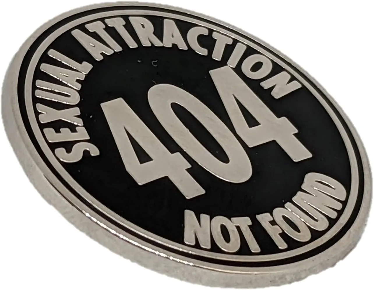 404 Error Attraction Not Found Asexual Pride Enamel Pin Shiny Silver and Black | Subtle Pride Jewelry
