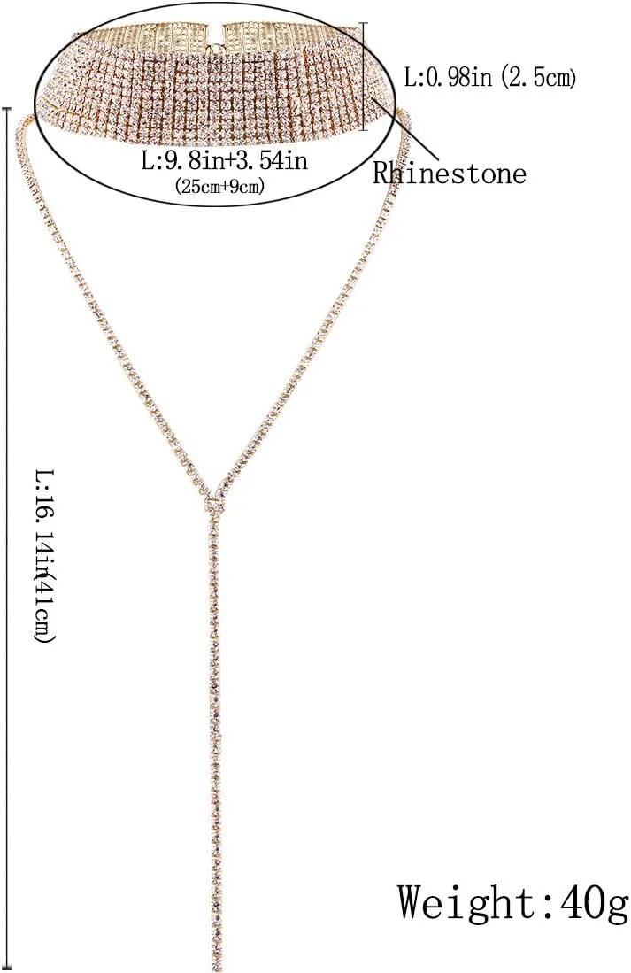 4Pcs Women Glitter Bling Rhinestone Crystal Jewelry Set Tassel Choker Necklace Stretch Bangle Bracelet Ankle Anklet Crystal Fringe Dangle Earrings for Women