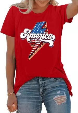 4th of July Shirts for Women America Printed Tshirt Patriotic Vintage USA Tee Tops
