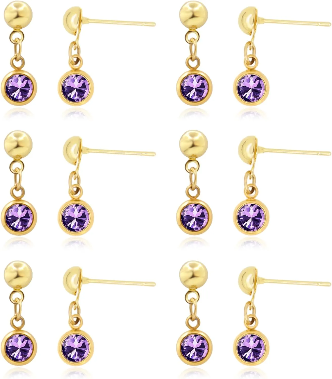 6 Pairs Dainty Gold Silver Birthstone Earrings Set for Women Multiple Piercing Stainless Steel Small Crystal Drop Stud Earring Birth Stone Earrings To Daughter Mom Birthday Unique Jewelry Gifts