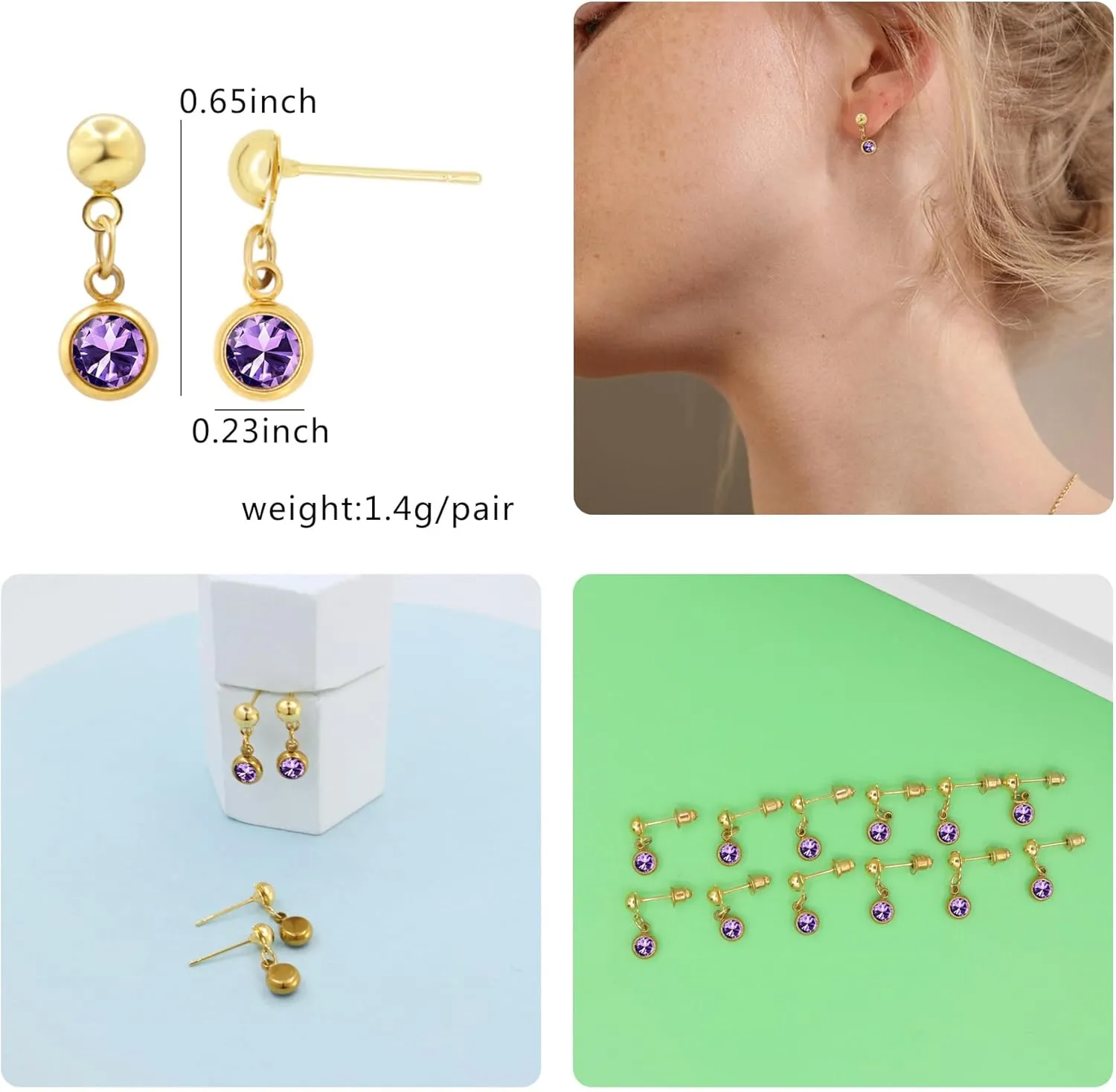 6 Pairs Dainty Gold Silver Birthstone Earrings Set for Women Multiple Piercing Stainless Steel Small Crystal Drop Stud Earring Birth Stone Earrings To Daughter Mom Birthday Unique Jewelry Gifts