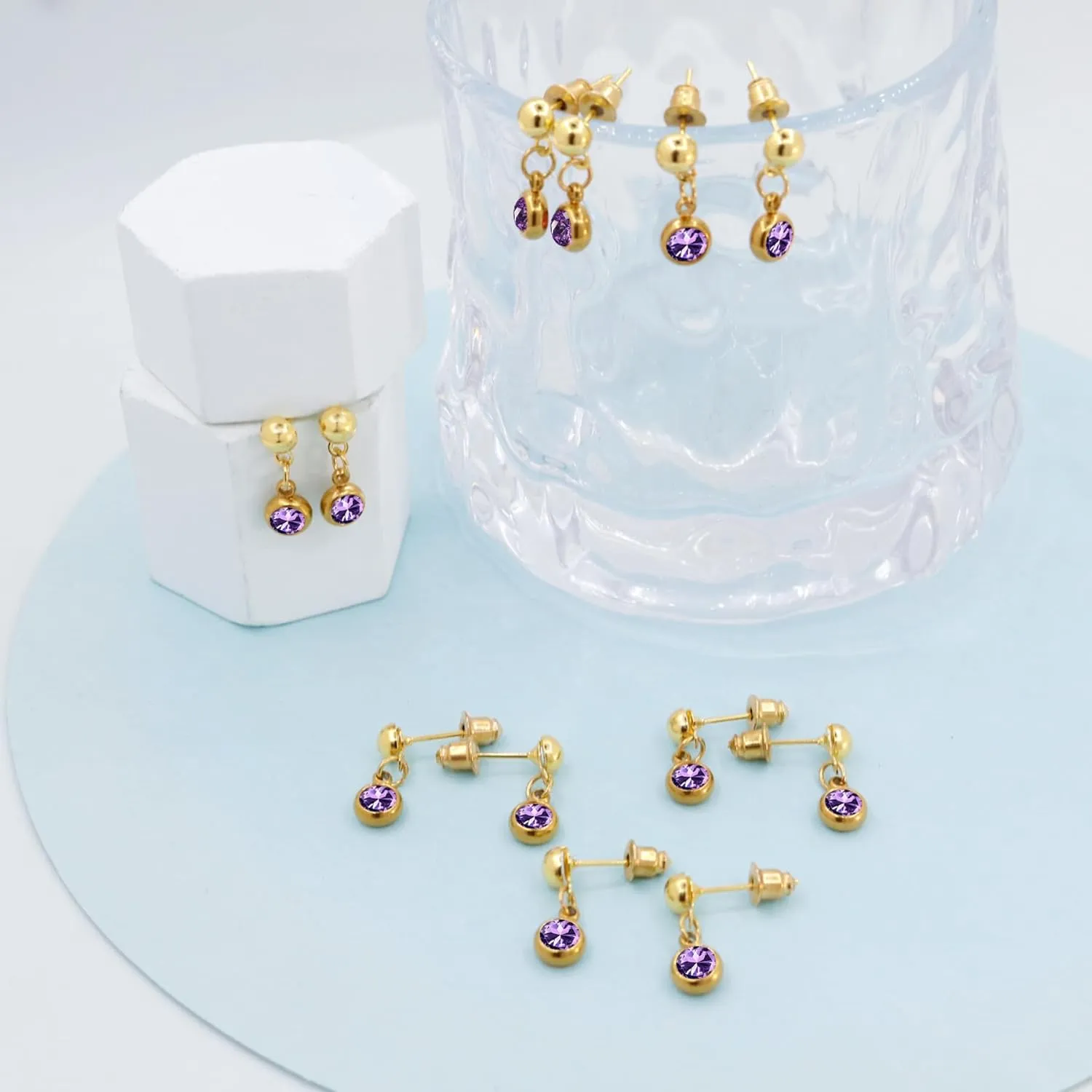 6 Pairs Dainty Gold Silver Birthstone Earrings Set for Women Multiple Piercing Stainless Steel Small Crystal Drop Stud Earring Birth Stone Earrings To Daughter Mom Birthday Unique Jewelry Gifts