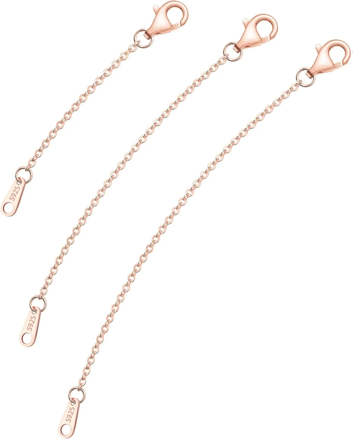 925 Sterling Silver Necklace Extender Rose Gold Necklace Extender Rose Gold Chain Extenders for Necklaces 2", 3", 4" Inches
