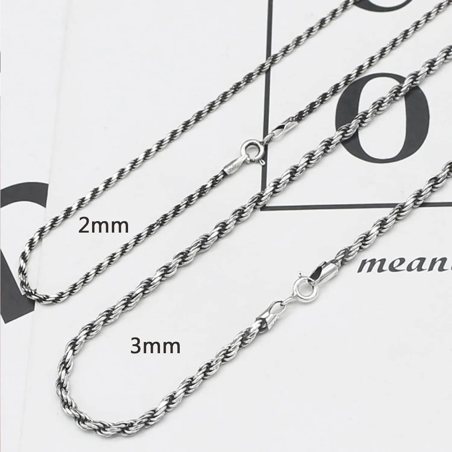 925 Sterling Silver Rope Chain Necklace 2mm 3mm Thai Silver Twisted French Rope Necklace for Men Women