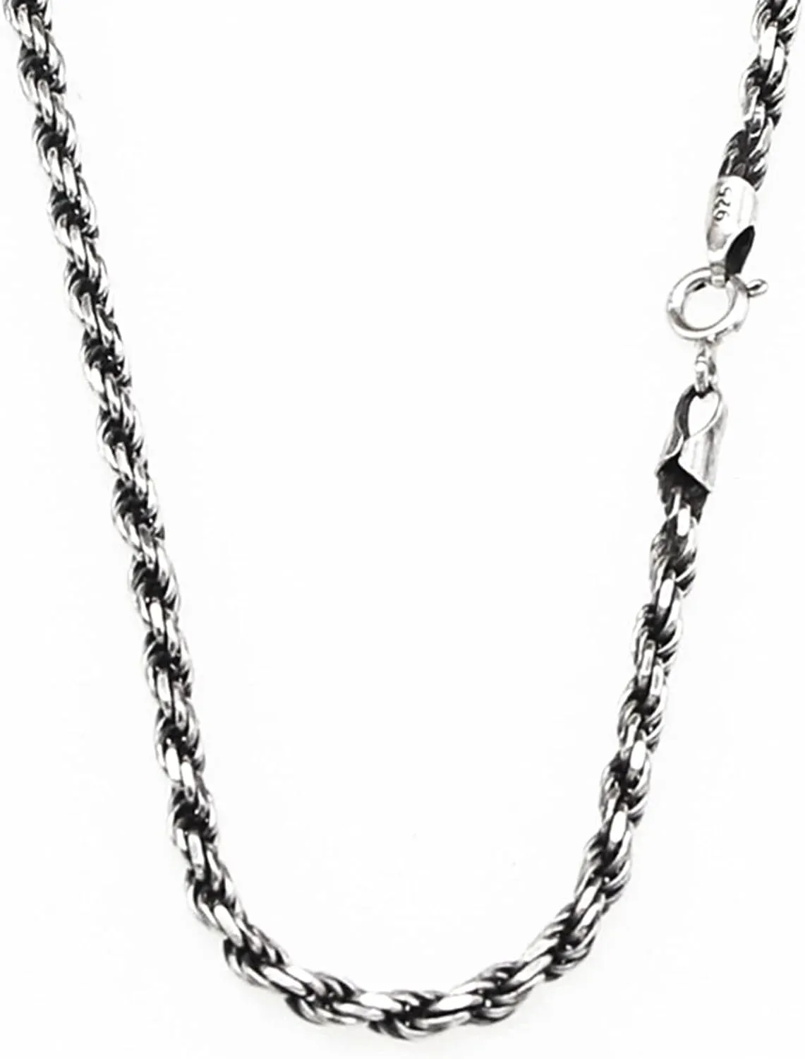 925 Sterling Silver Rope Chain Necklace 2mm 3mm Thai Silver Twisted French Rope Necklace for Men Women
