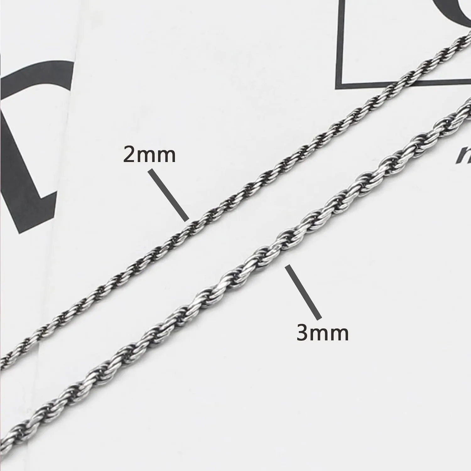 925 Sterling Silver Rope Chain Necklace 2mm 3mm Thai Silver Twisted French Rope Necklace for Men Women