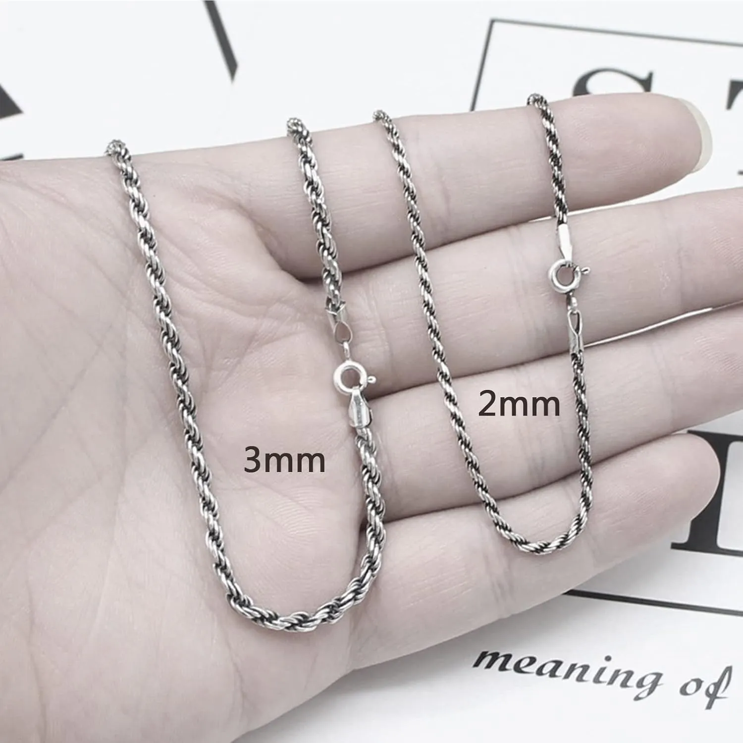 925 Sterling Silver Rope Chain Necklace 2mm 3mm Thai Silver Twisted French Rope Necklace for Men Women