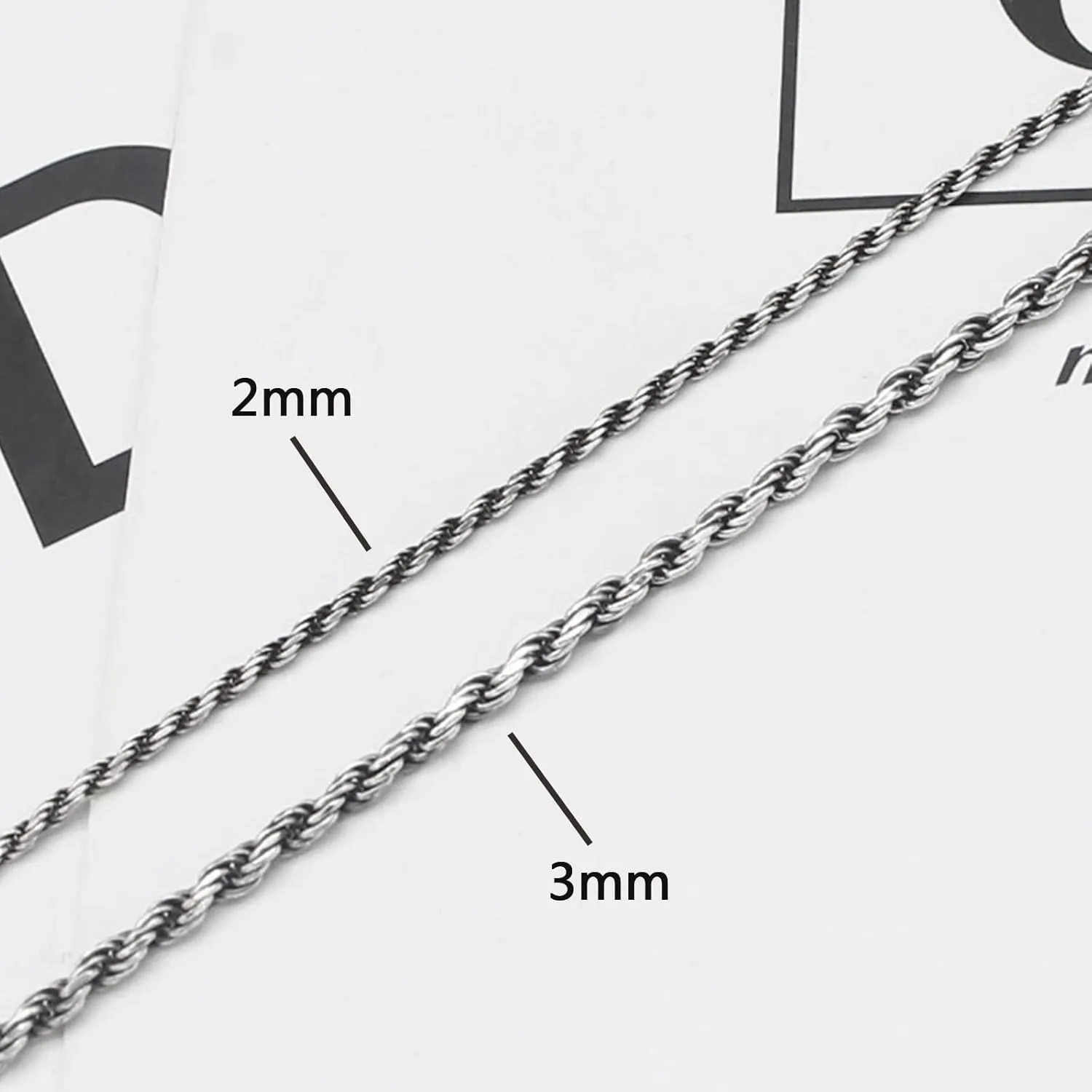 925 Sterling Silver Rope Chain Necklace 2mm 3mm Thai Silver Twisted French Rope Necklace for Men Women