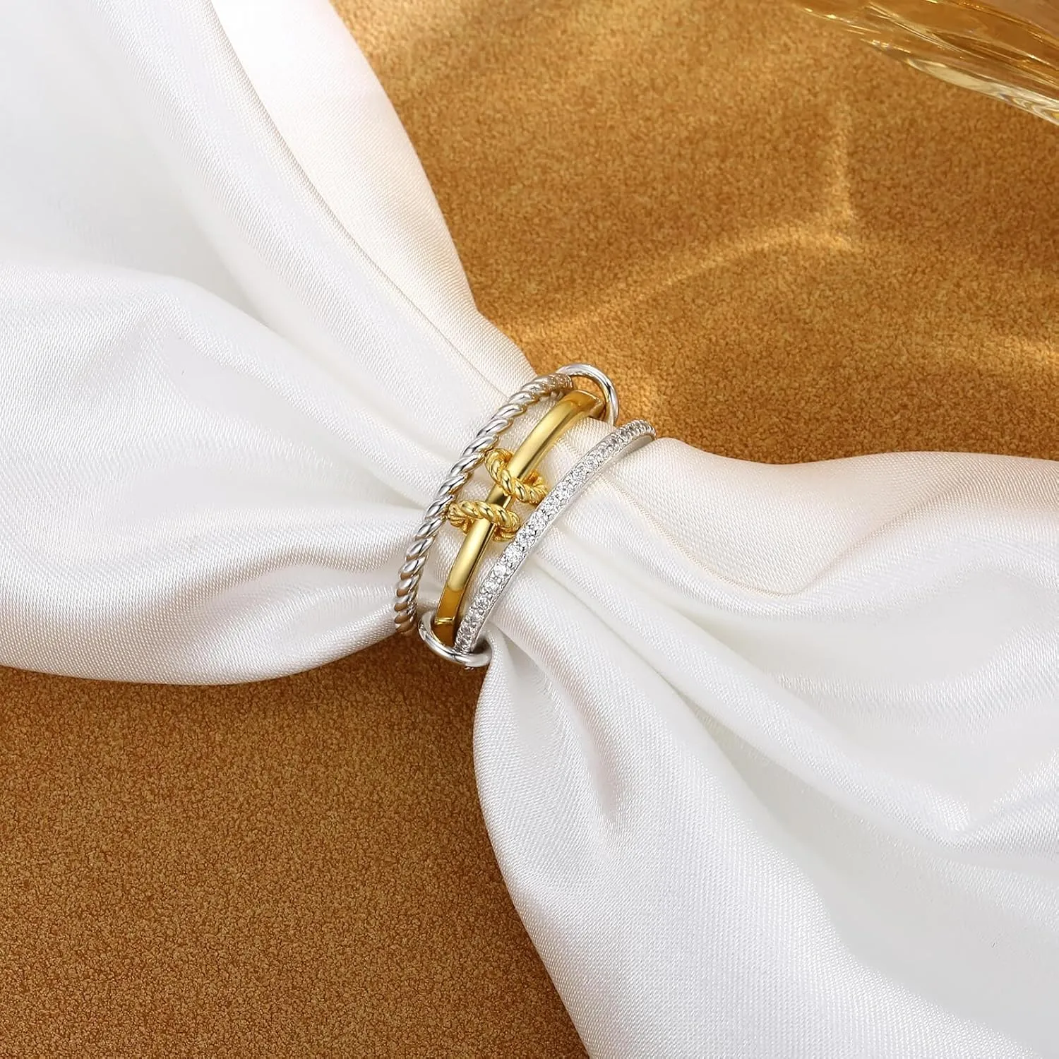 925 Sterling Silver Stackable Rings for Women Jewelry Non Tarnish Interlocking 3 Stack Twisted Rings Set for Women Dainty Bands