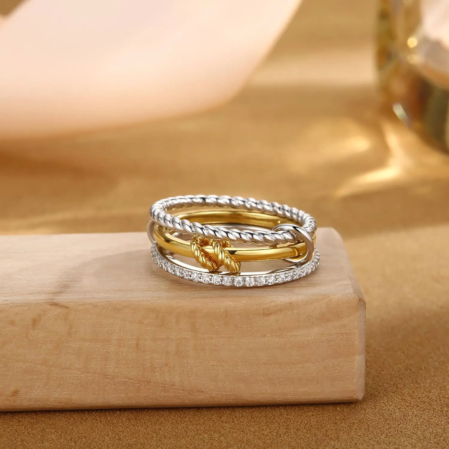 925 Sterling Silver Stackable Rings for Women Jewelry Non Tarnish Interlocking 3 Stack Twisted Rings Set for Women Dainty Bands