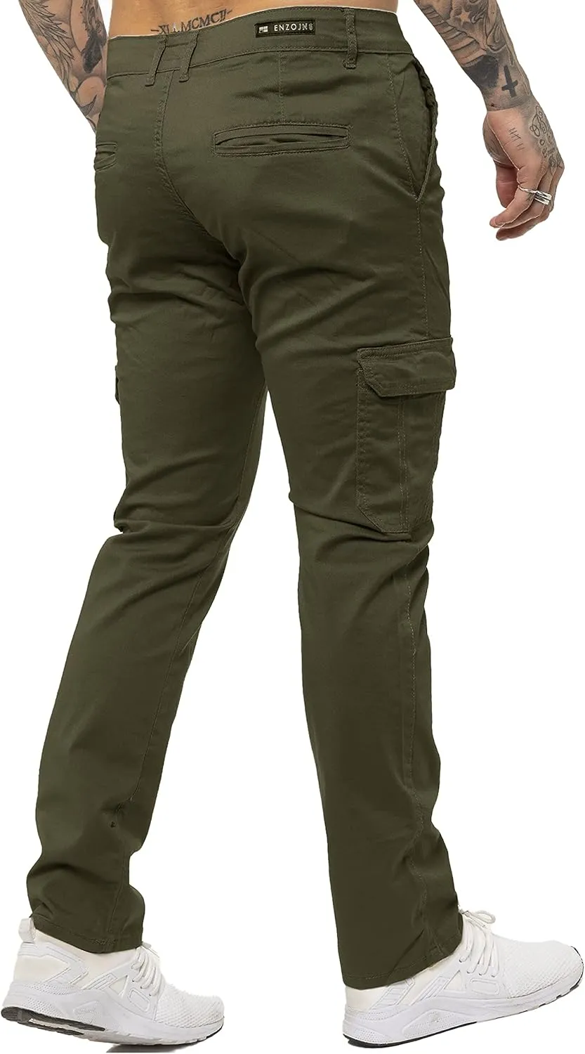 989Z ENZO Mens Cargo Combat Trousers Pants Cotton Casual Slim Fit Stretch Chinos