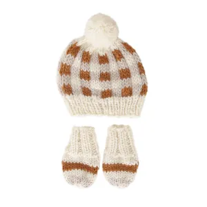 Acorn Checks Beanie and Mittens Set - Caramel