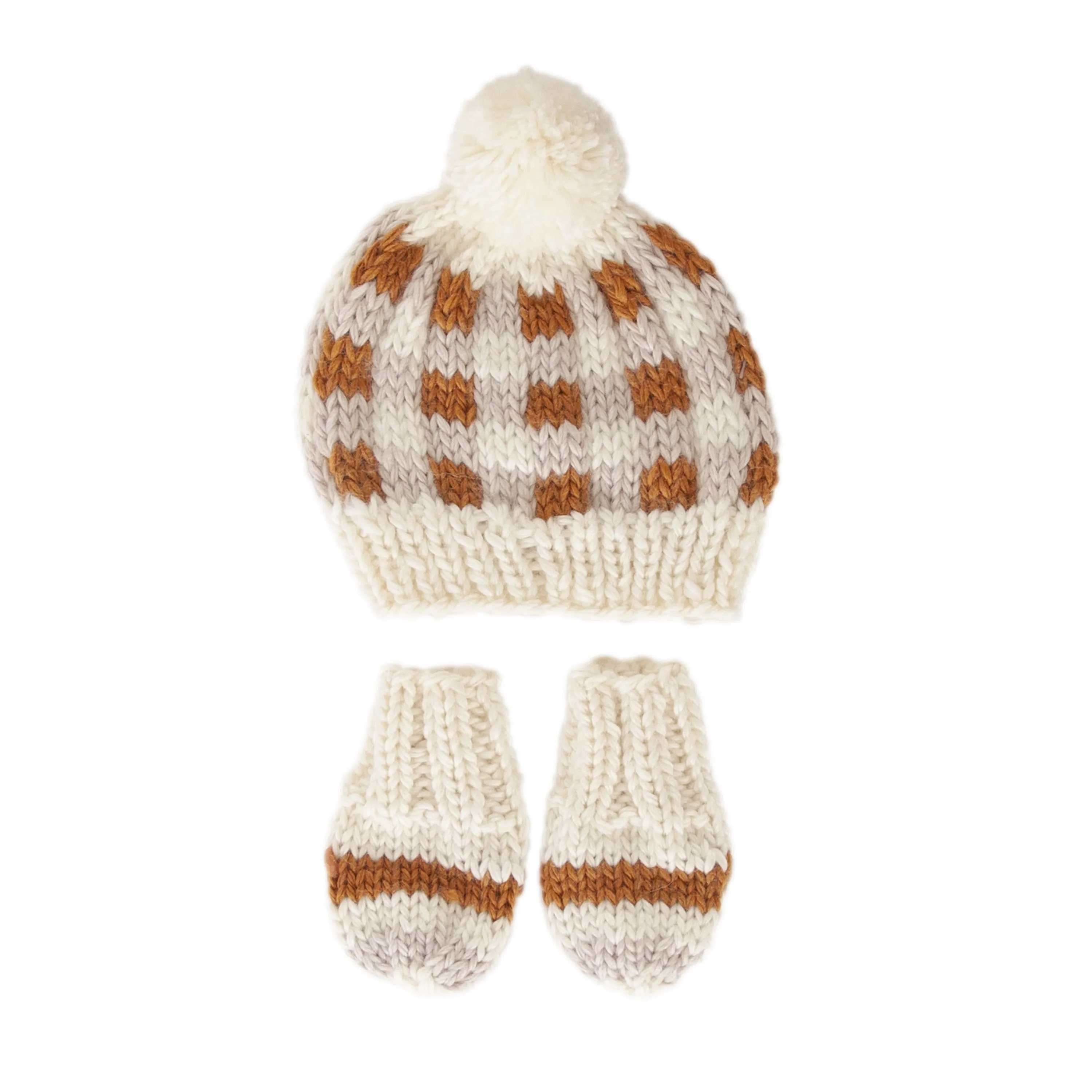 Acorn Checks Beanie and Mittens Set - Caramel