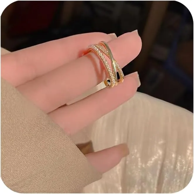 Adjustable Gold Rings for Women,Gold Plated, Open Band Design,18K Gold CZ Fake Diamond Stackable Ring Cute Thin Engagement Adjustable Open Knuckle Rings Eternity Bands for Women