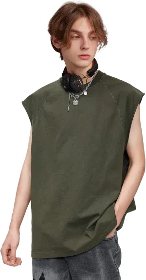 Aelfric Eden Men's Vintage Solid Cap Sleeve T-Shirts Oversized Casual Summer Basic Tees Tank Top